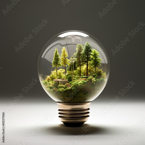 Light bulb with a forest growing inside it. © Naraksad