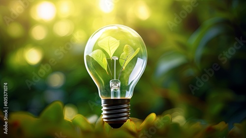 Light bulb with growing plant inside it.