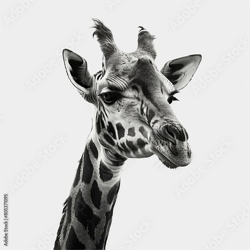 Black and white illustration with an animal - giraffe. 8K resolution.