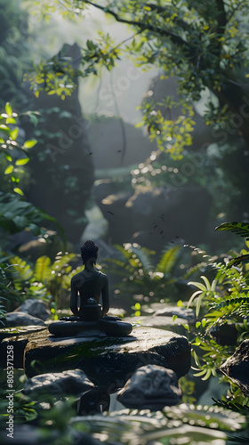 Sereno na Floresta: Estátua do Buda entre a Natureza, serenidade tranquilidade paz espiritualidade photo