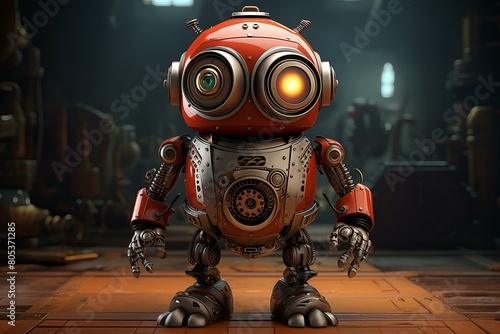Metallic Steampunk small cute robot. Power science. Generate Ai