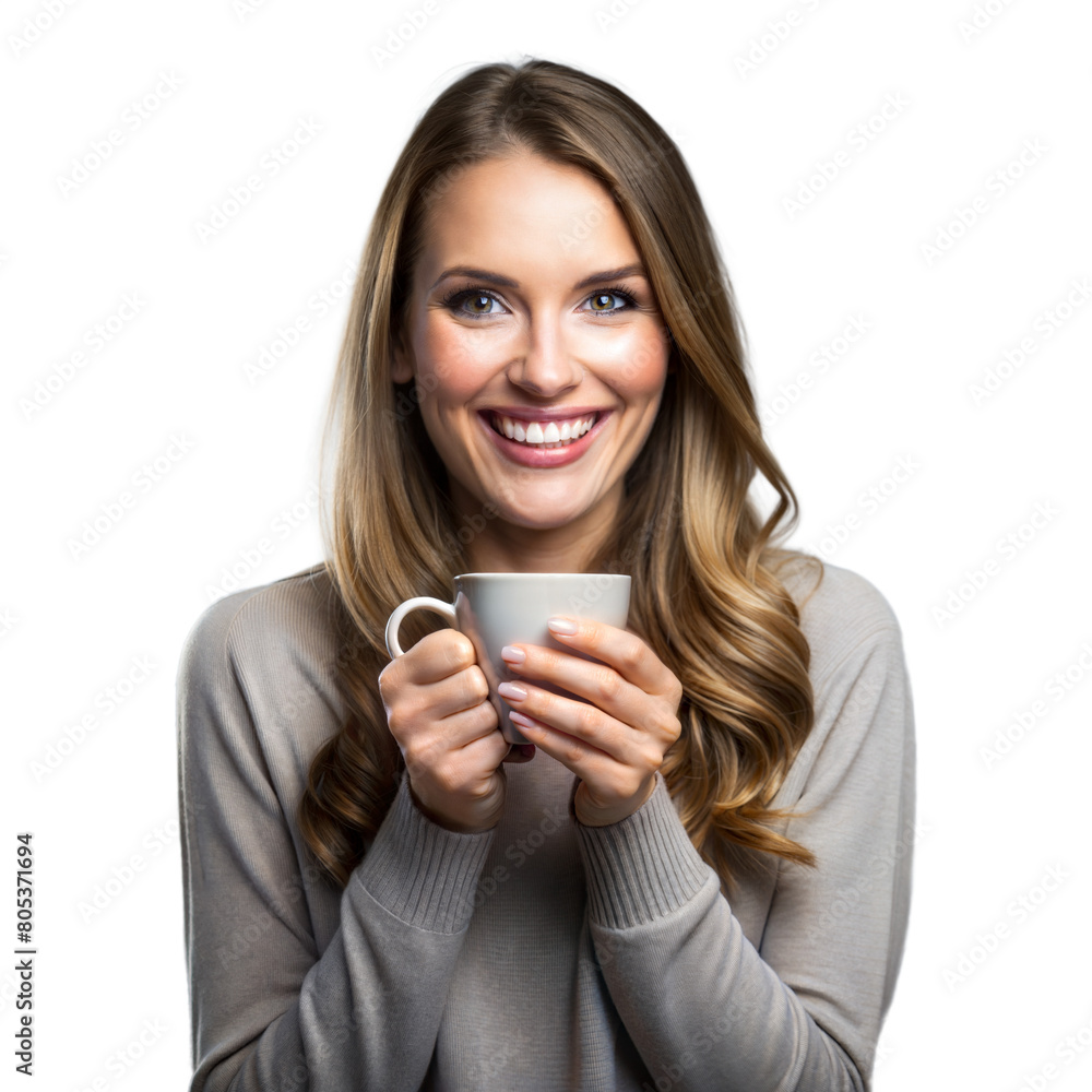 Cheerful lady enjoying a cup of tea or coffee Cheerful lady enjoying a cup of tea or coffee
