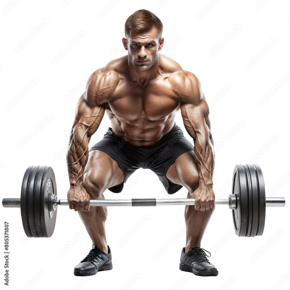 A well-built man executes a deadlift with intense focus A well-built man executes a deadlift with intense focus
