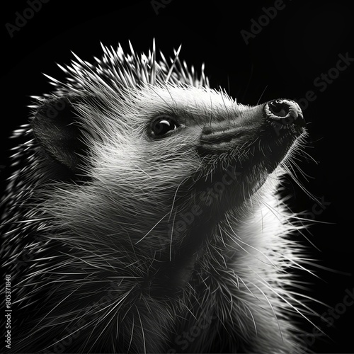 Fototapeta Naklejka Na Ścianę i Meble -  Black and white illustration with an animal - hedgehog. 8K resolution.