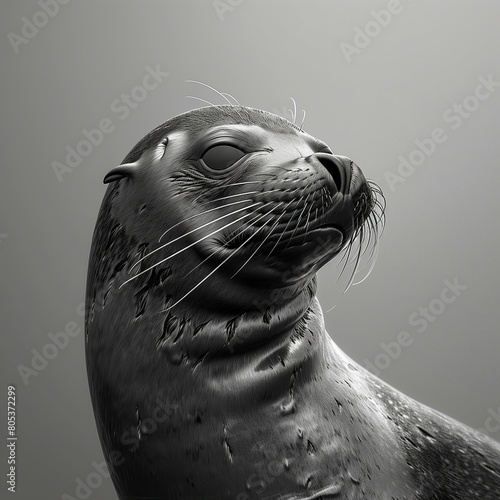 Black and white illustration with an animal - seal. 8K resolution. photo