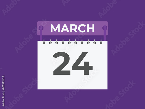March 24 calendar reminder. 24 March daily calendar icon template. Calendar 24 March icon Design template. Vector illustration
