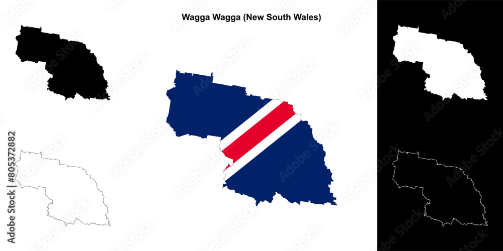 Fototapeta premium Wagga Wagga (New South Wales) outline map set