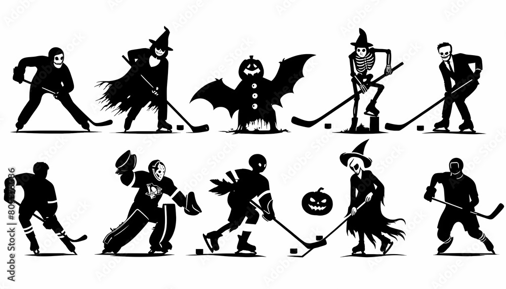 Obraz premium Halloween Collection Ghost characters playing hockey