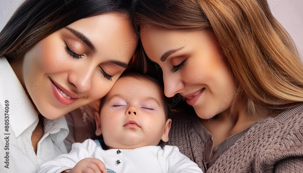 A serene portrait of parents with their happy, peaceful, and calm baby A serene portrait of parents with their happy, peaceful, and calm baby