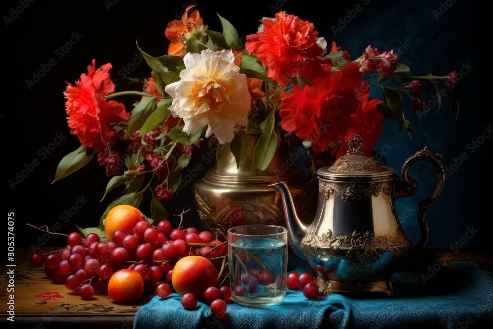 custom made wallpaper toronto digitalColorful Stilllife flower tea. Fruit blossom. Generate Ai