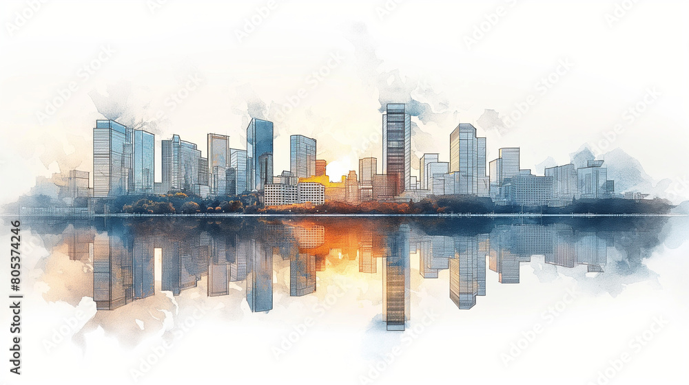 Fototapeta premium Sketch and real mix urban cityscape scene , development and real estate business concept ,