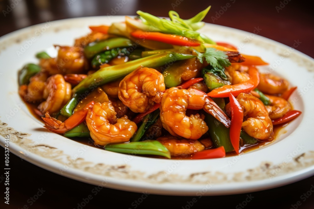 Fresh Vegetable shrimp closeup. Asian food. Generate Ai Fresh Vegetable shrimp closeup. Asian food. Generate Ai