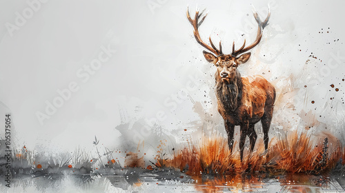 funny portrait in comic painting style of a deer with antlers	 photo