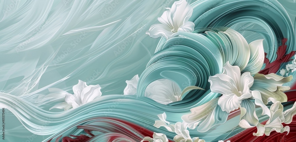 A blue and white abstract painting withMu Dan Hua . A blue and white abstract painting withMu Dan Hua .