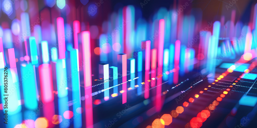 Abstract 3d background with glowing bar chart of investment order financial data development, rate rise, statistics chart. Abstract 3d background with glowing bar chart of investment order financial data development, rate rise, statistics chart.