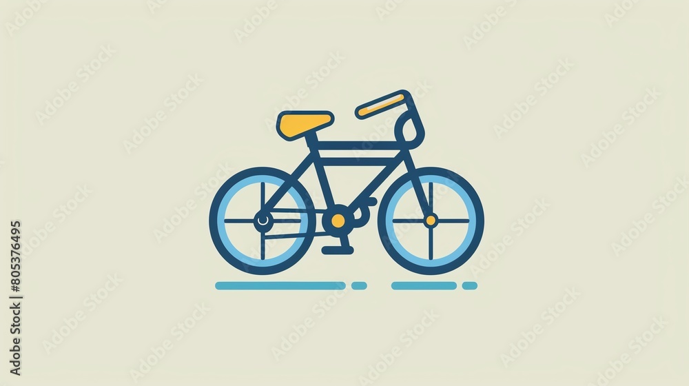 A blue and yellow bicycle in a line drawing style.