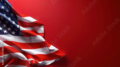 Commemorate Memorial Day with a patriotic image of an American flag waving proudly in the breeze against a backdrop  photo