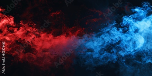 Swirling red and blue smoke on a black background