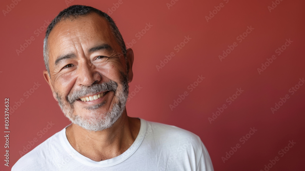 Obraz premium A man with a white shirt and gray hair is smiling