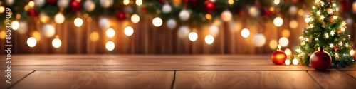 Festive bokeh lights and Christmas tree outline create a holiday mood, suitable for cheerful seasonal greetings. photo