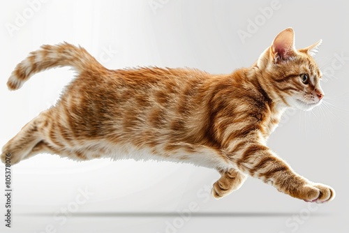 A side shot of a sprinting animal cat on a clear backdrop. Generative Ai