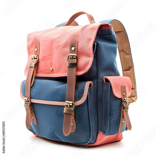 bag for travel in blue and pink color isolated on nwhite background. photo