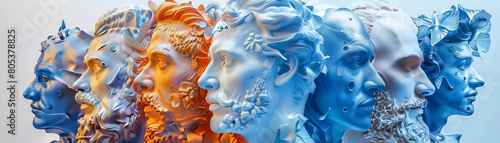 Digital sculpting workshop, holographic clay modeling in blue and orange photo