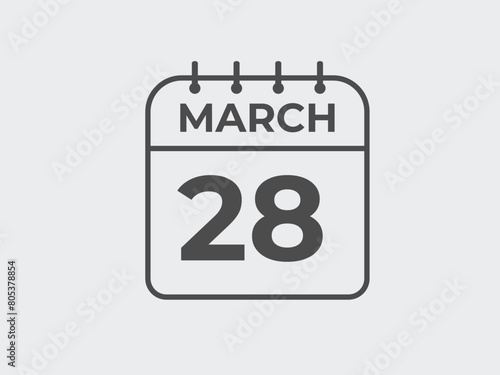 March 28 calendar reminder. 28 March daily calendar icon template. Calendar 28 March icon Design template. Vector illustration
