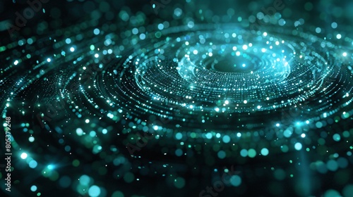 Teal Spiral Light Particles in Dark Ambiance photo