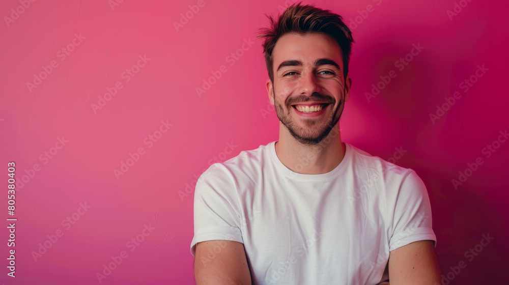 A man with a white shirt and a beard is smiling at the camera A man with a white shirt and a beard is smiling at the camera