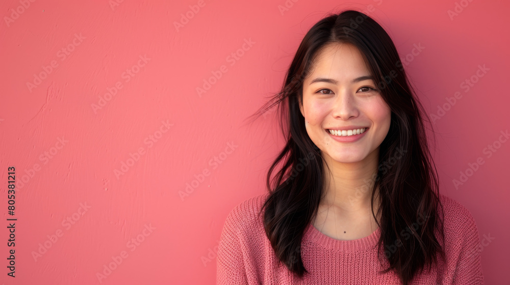 A woman with long hair is smiling at the camera A woman with long hair is smiling at the camera