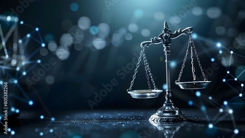 Data center background with legal scales symbolizing justice in modern world. Concept Technology, Data Centers, Legal System, Justice, Modern World