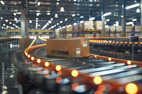 Time-lapse videos of automated warehouse systems, such as conveyor belts and robotic pickers, streamlining the order fulfillment process and reducing labor costs in retail warehouse operations © SUPHANSA