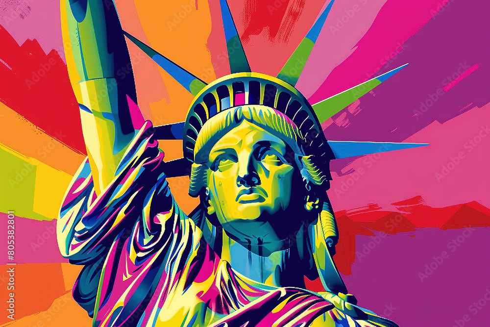 Colorful Pop Art Style Illustration of Statue of Liberty