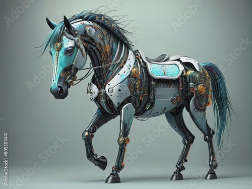 Electronic horses, cyberpunk futurism. AI generated images. © freebreath