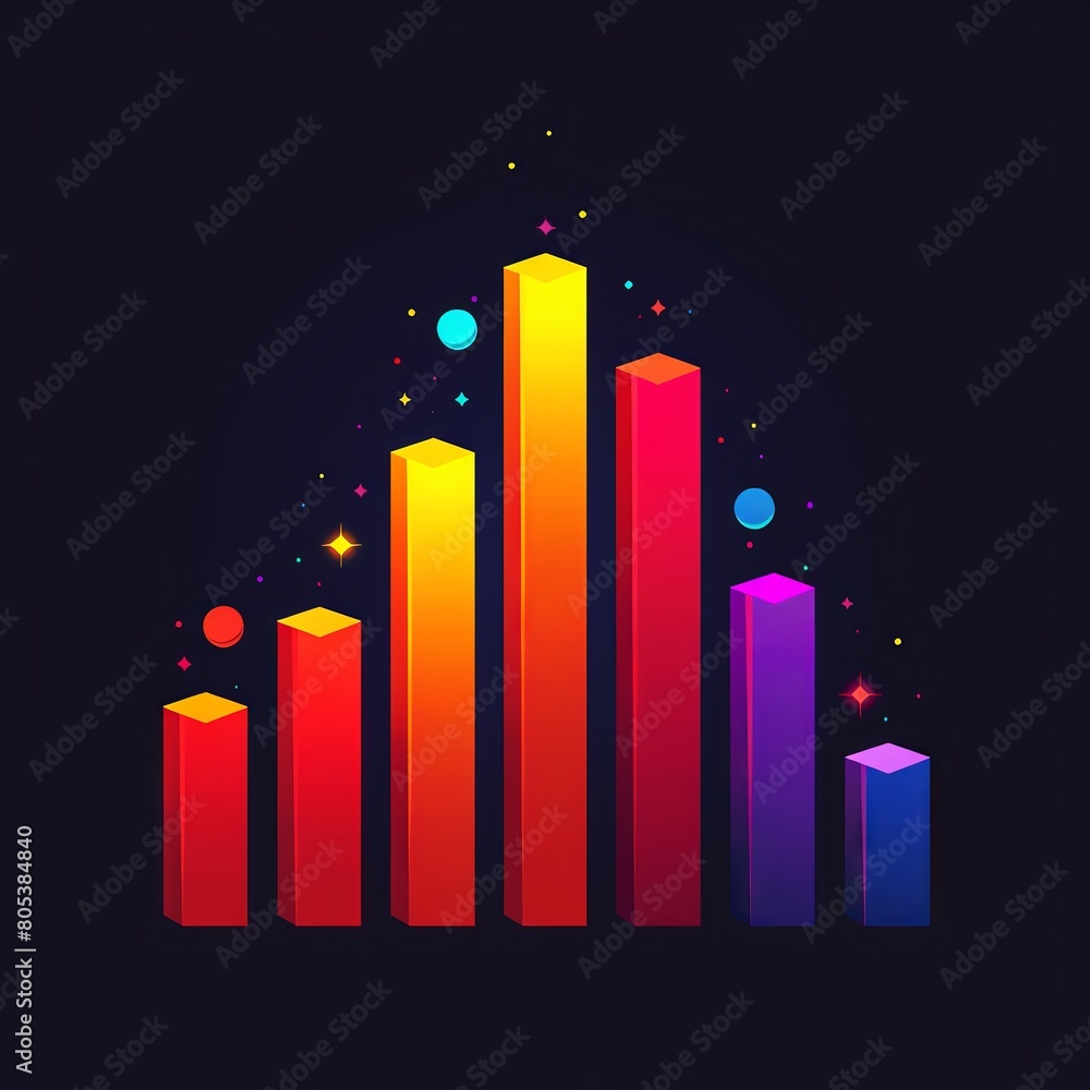 Fototapeta premium Simple graphic of a bar chart with bars breaking through the top frame, representing breakthrough achievements
