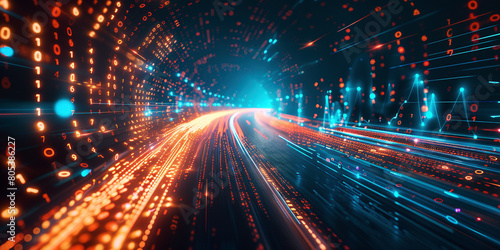 High-Speed Digital Data Flow on Road With Vibrant Motion Blur