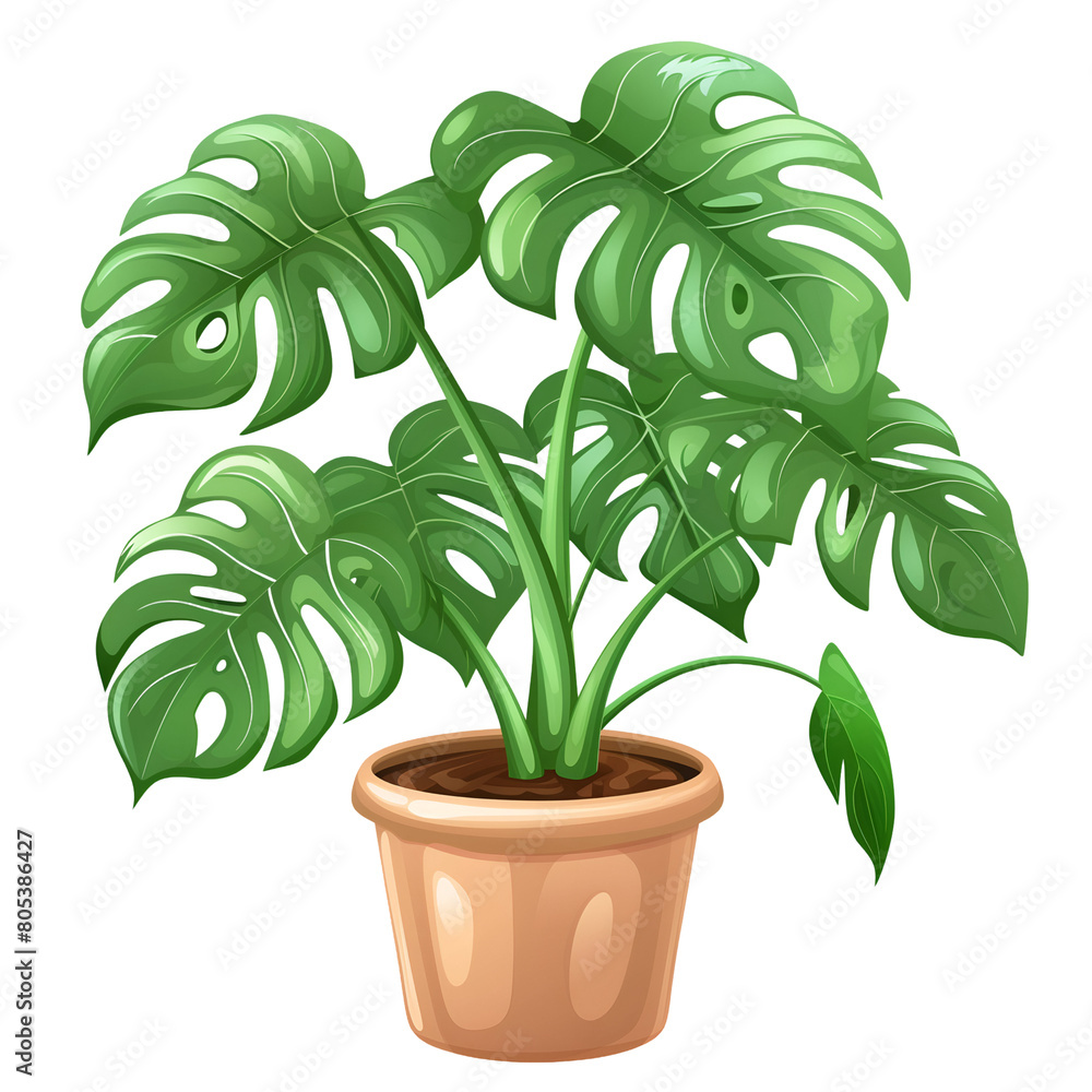 Illustration of Monstera Plant in pot Illustration of Monstera Plant in pot