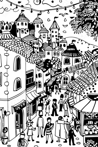 Coloring Book, Malbuchseite, Black and White Vector Graphic zum ausmalen