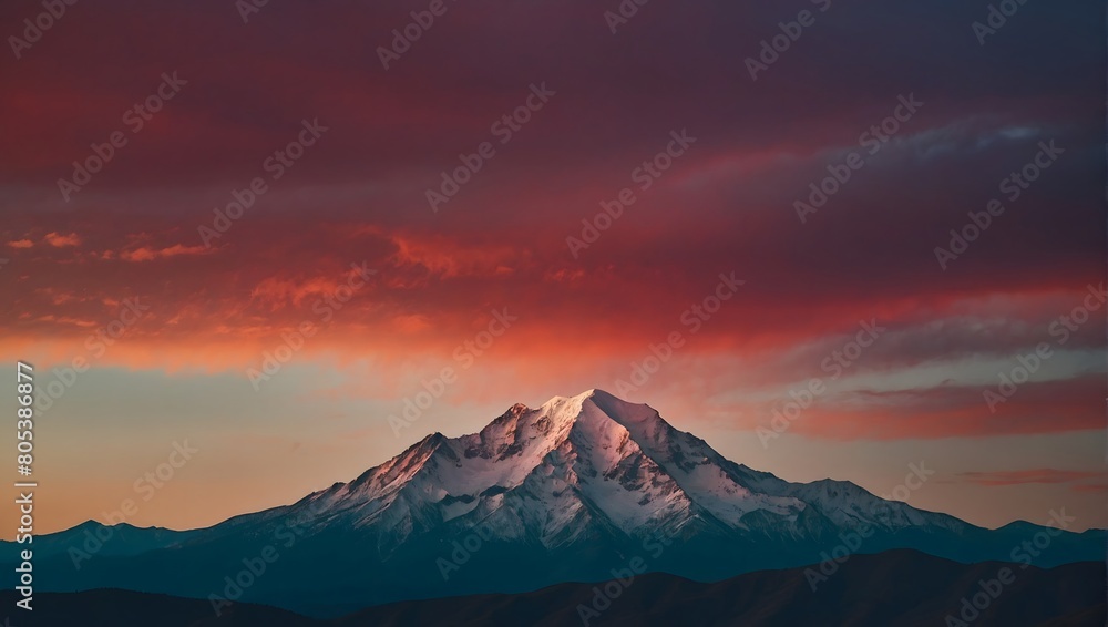 Mountain Majesty, Lone Summit on Red Gradient Sky with Subtle Texture. Mountain Majesty, Lone Summit on Red Gradient Sky with Subtle Texture.