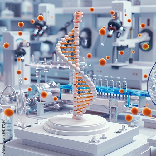 Biotechnology or biotech DNA research as genetic science outline concept Biology and chemistry experiments using gene technology in laboratory vector illustration Helix spiral clon