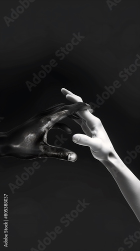 Artistic Black and White Hands Reaching Towards Each Other