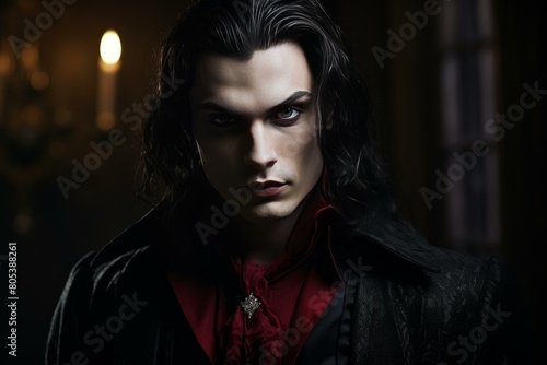 Nocturnal Vampire male. Person face portrait. Generate Ai