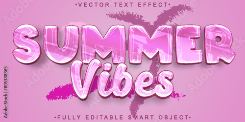 Cartoon Pink Summer Vibes Vector Fully Editable Smart Object Text Effect © HUMA