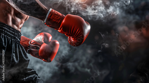Red Boxing Gloves with Smoke Background