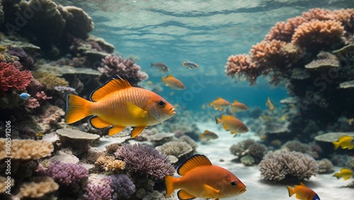 Underwater landscape colorful fish swim in coral reef paradise generated by AI