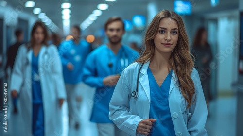 A group of doctors walking down the hospital corridor