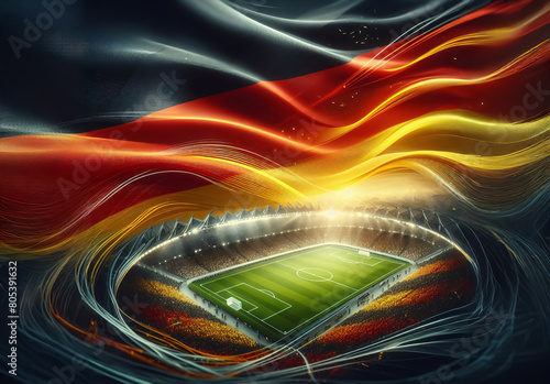 Ein Fußballstadion mit grosser Deutschland Fahne