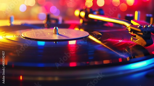 Turntable vinyl record player close up. Retro sound technology.
