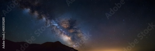 Landscape with sky view in the night. Clouds, stars and nebulas are in the view. AI Generated © MoezZ
